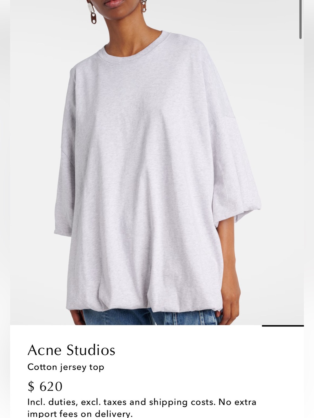 Acne Oversized Cotton Jersey Tee in Light Gray